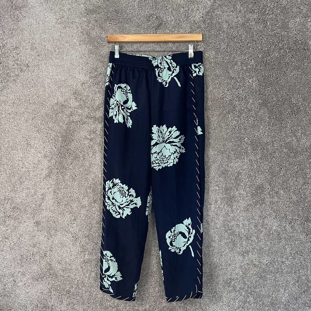 J. Crew Pants Womens Size 2 Blue Floral Ankle Pull On Elastic Waist Polyester